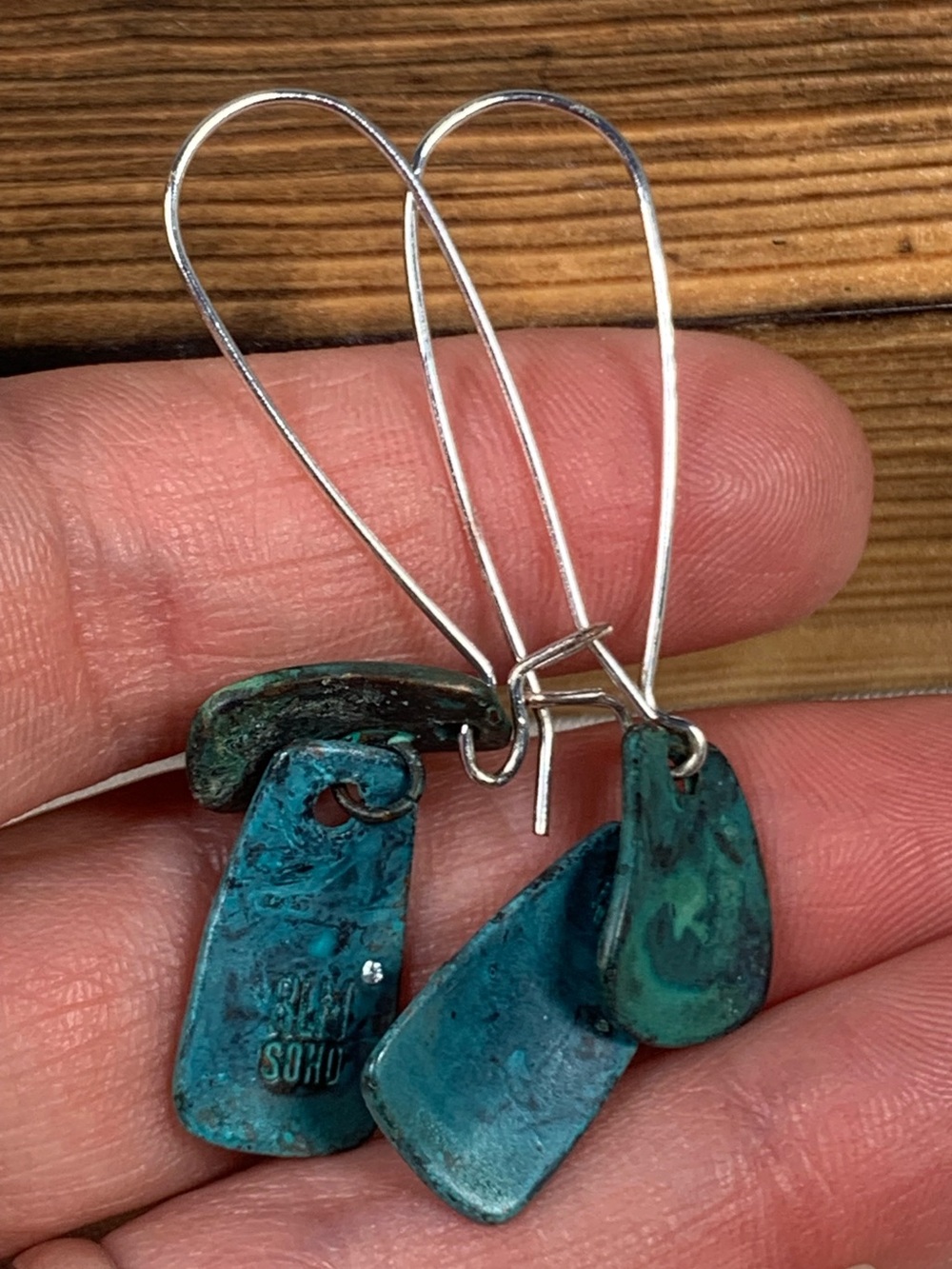 Robert Lee Morris (RLM) SOHO Dangle Earrings-Green Verdigris Patina - Picture 9 of 9